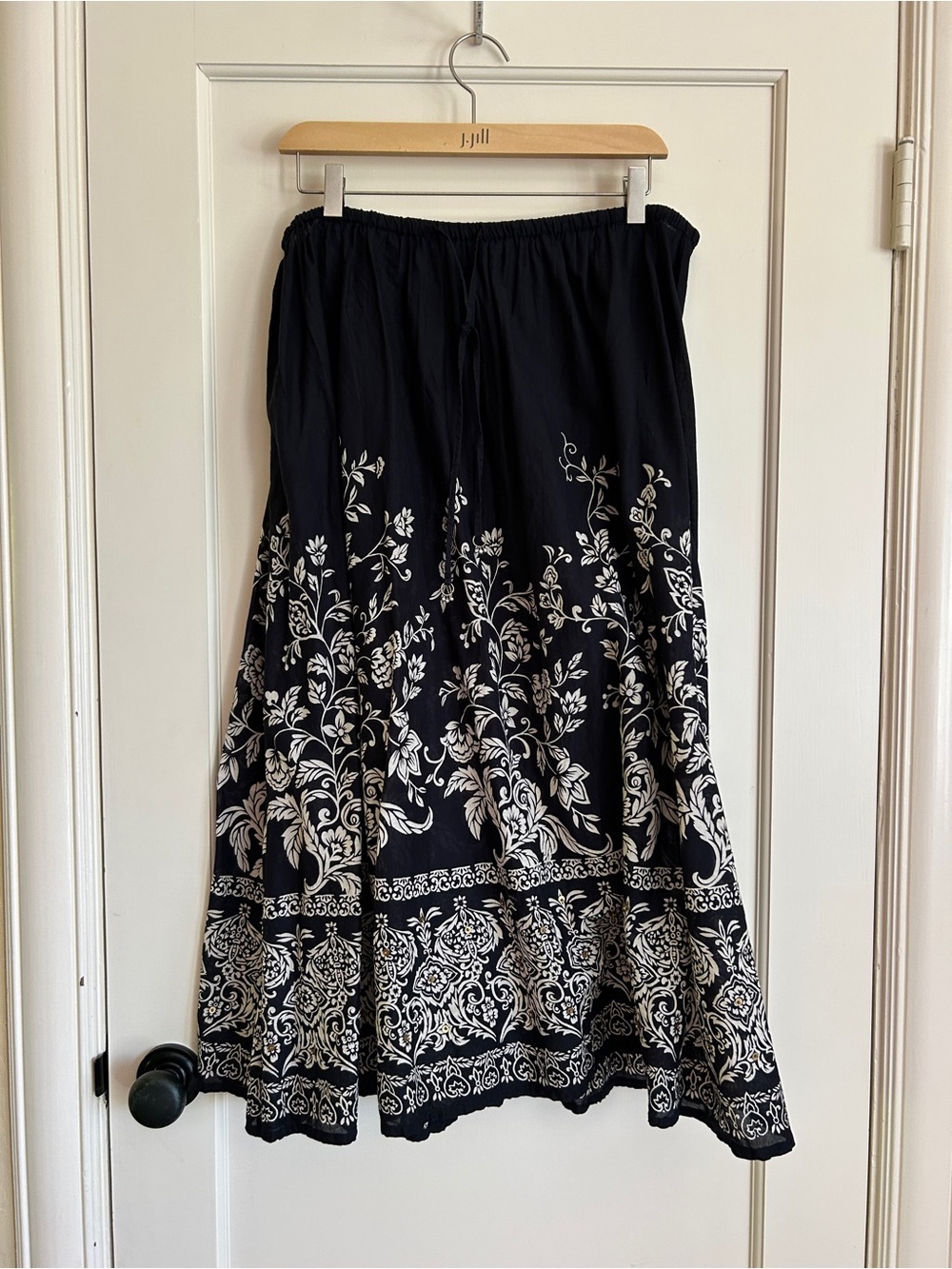 Avenue Black Maxi Skirt with Cream Floral Border